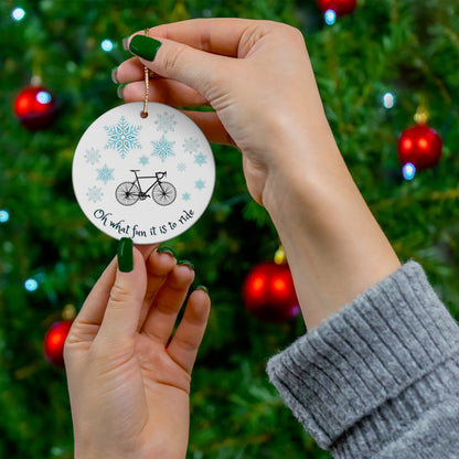 Personalized Christmas Ornament For Cyclist with Snowflakes "What Fun It Is To Ride" - Element Tri & Bicycle Works