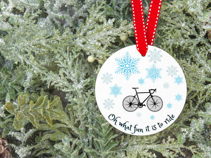 Personalized Christmas Ornament For Cyclist with Snowflakes "What Fun It Is To Ride" - Element Tri & Bicycle Works