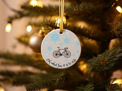 Personalized Christmas Ornament For Cyclist with Snowflakes "What Fun It Is To Ride" - Element Tri & Bicycle Works