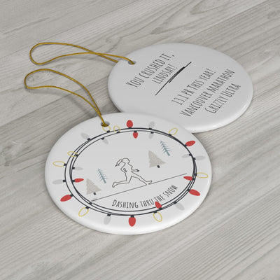 Personalized Running Woman Christmas Ornament Line Art Runner with Christmas Lights - Element Tri & Bicycle Works