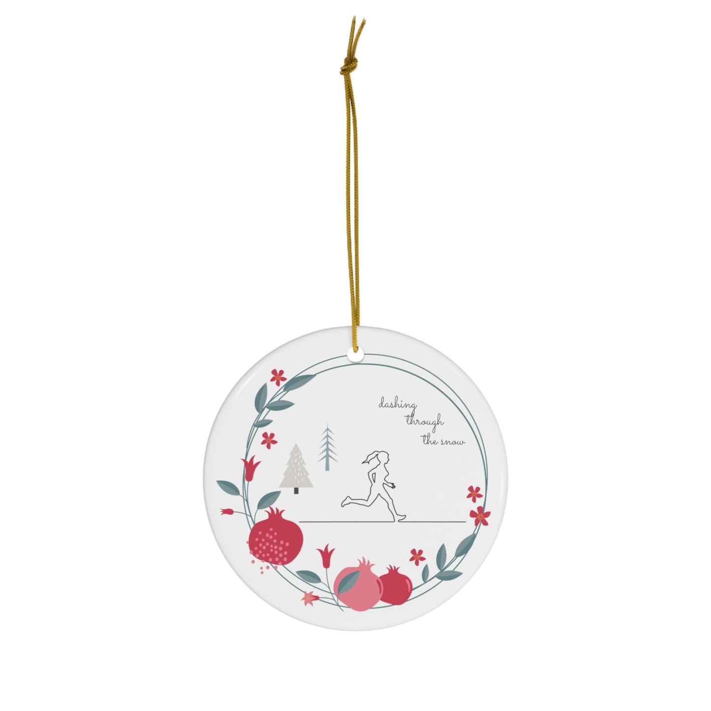 Personalized Running Woman Christmas Ornament Line Art Runner with Garland - Element Tri & Bicycle Works