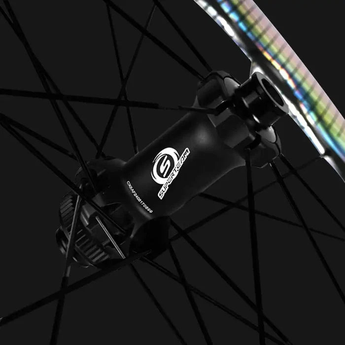SuperTeam Classic PRO D28 50mm Carbon Disc Wheelset – Shine Decals - Element Tri & Bicycle Works