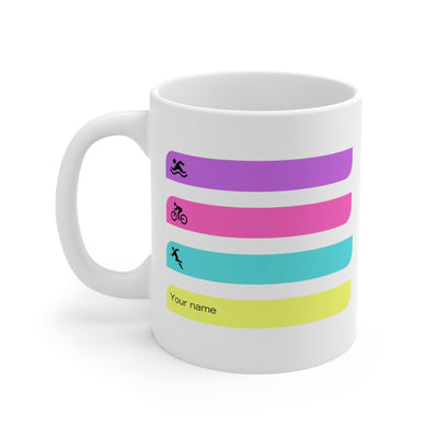 White Triathlon Mug Gift Mug Colour Bands Brights Personalized Gift Mug Fro Swim Bike Run Personalized Mug Triathlete Gift Triathlete - Element Tri & Bicycle Works