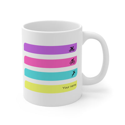 White Triathlon Mug Gift Mug Colour Bands Brights Personalized Gift Mug Fro Swim Bike Run Personalized Mug Triathlete Gift Triathlete - Element Tri & Bicycle Works