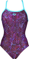 Arena Women's 1-Piece Swimsuit, Light Drop Back, Mountains Texture Print